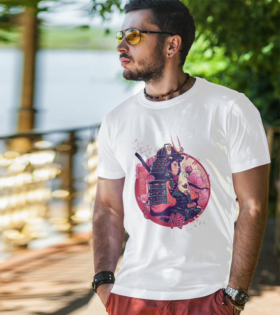 Samurai Girl Cherry Blossom Warrior Japan Kanji T-Shirt