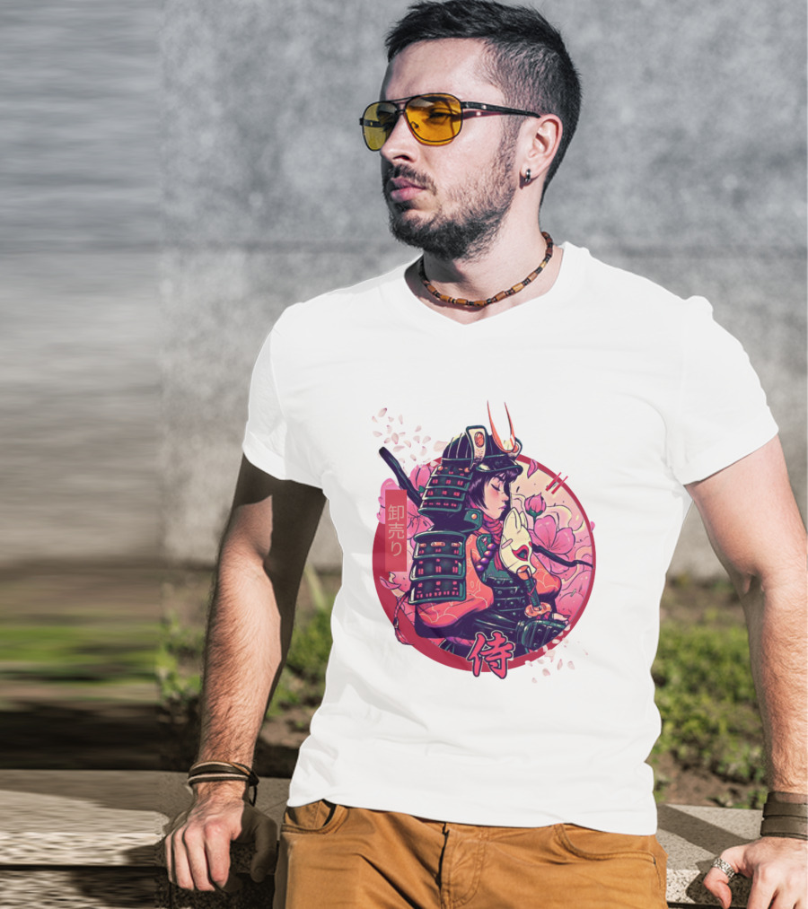 Samurai Girl Cherry Blossom Warrior Japan Kanji T-Shirt