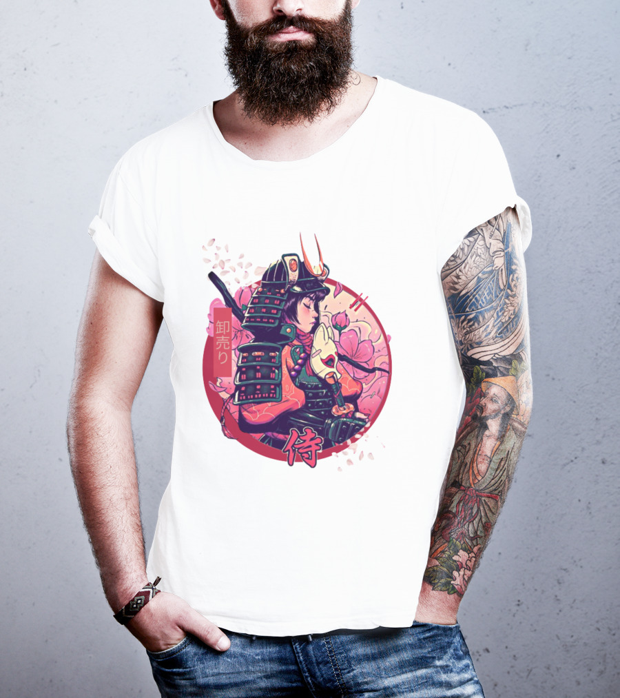 Samurai Girl Cherry Blossom Warrior Japan Kanji T-Shirt