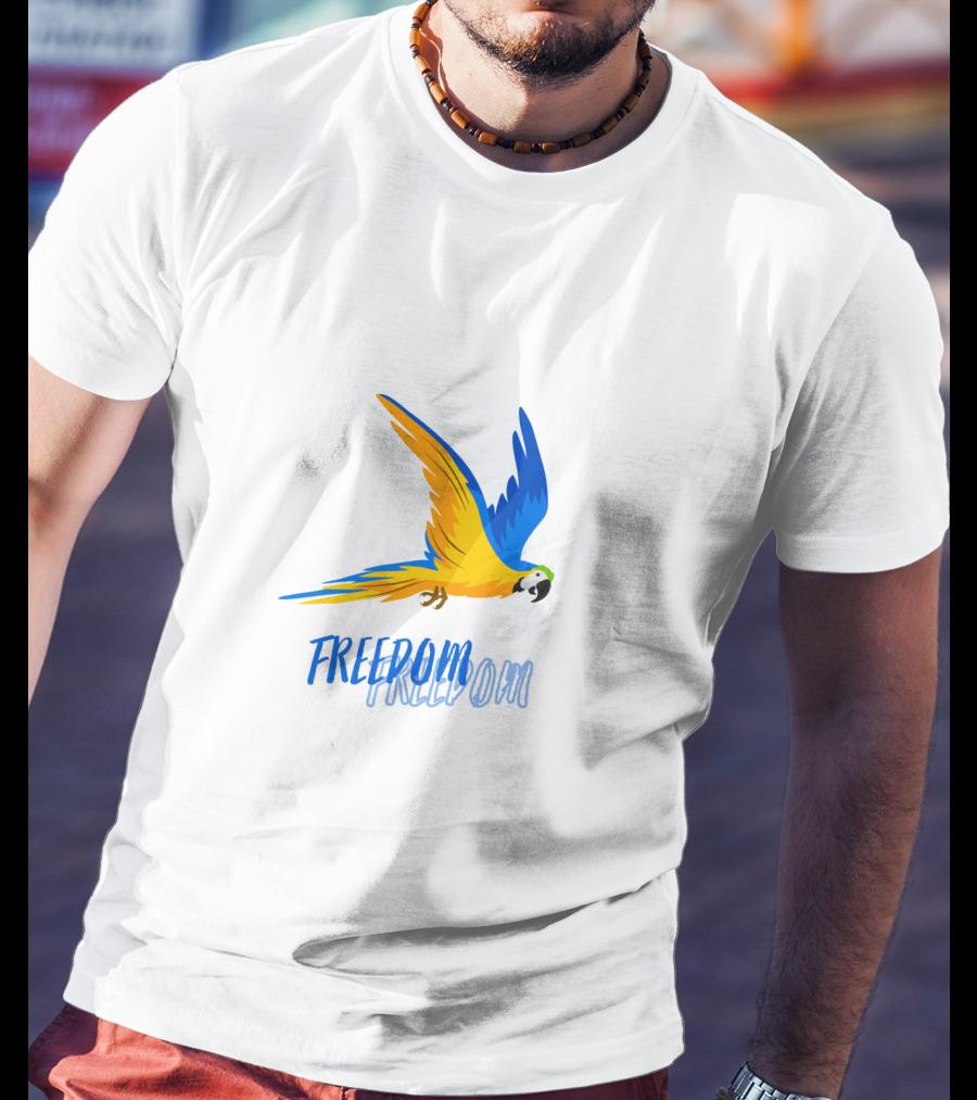 FREEDOM Parrot Flight Blue Yellow Bird T-Shirt