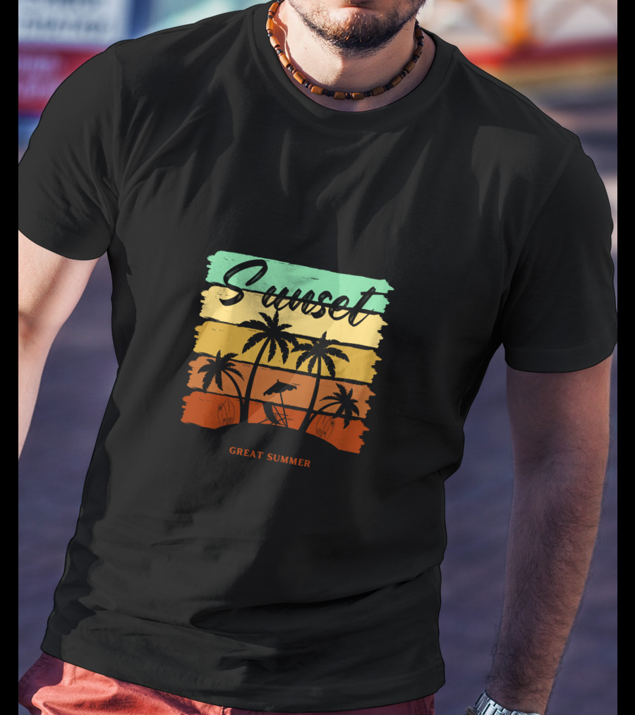 Sunset Great Summer Palm Trees Beach Scene T-Shirt