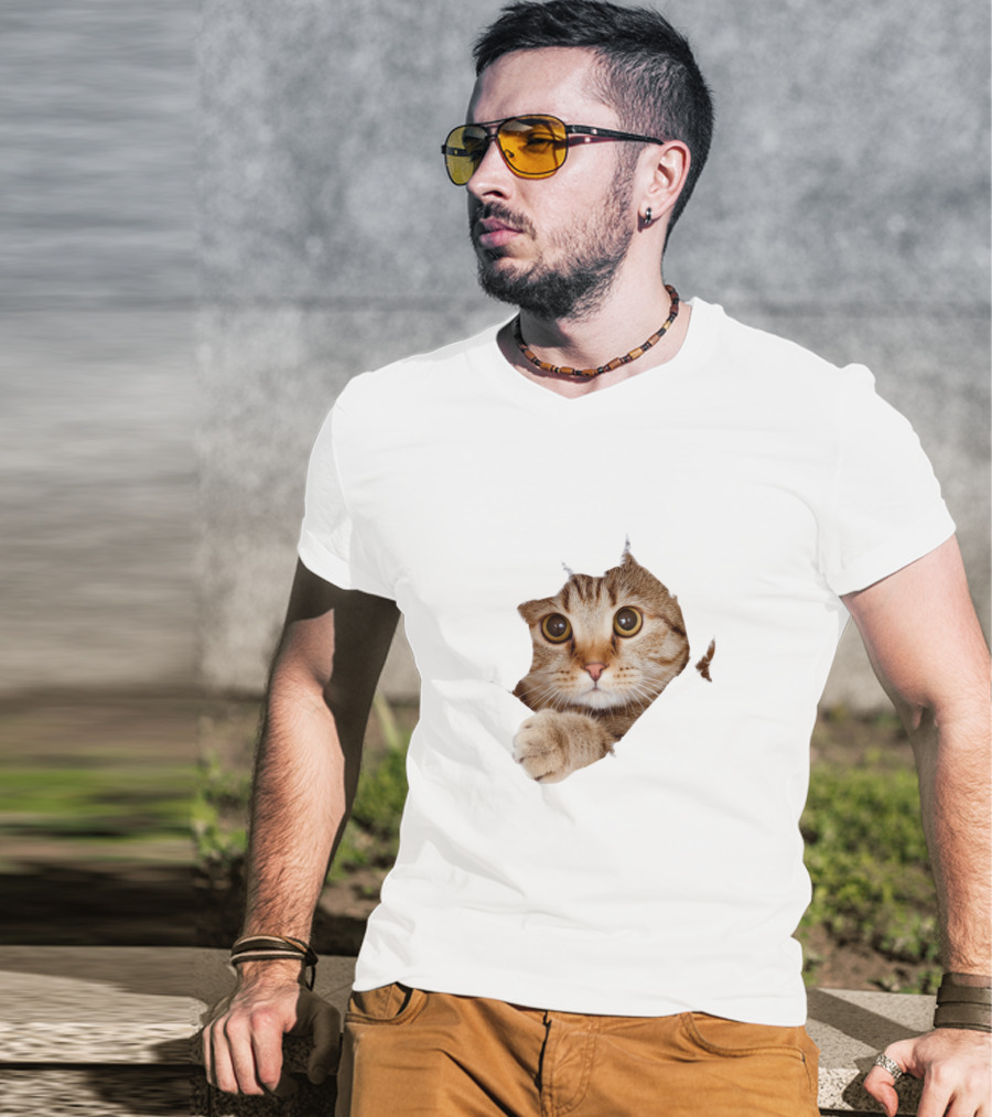 Cat Cute Peek Front Pajamas For Women T-Shirt
