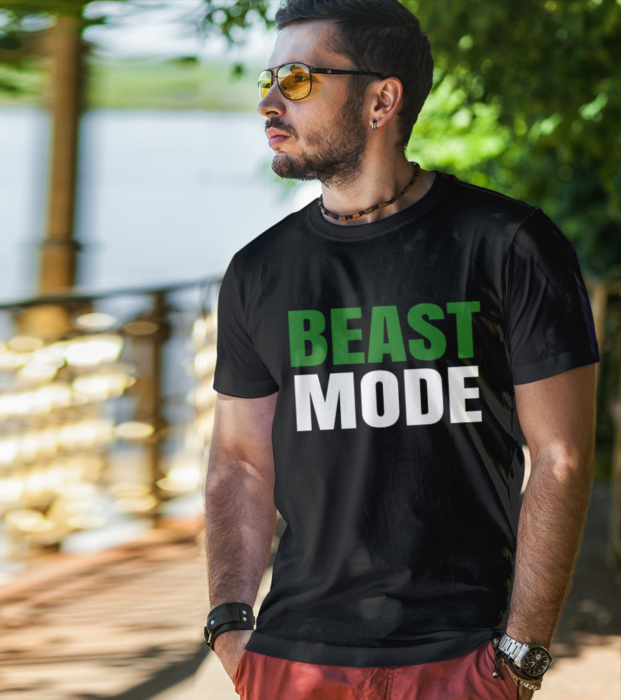 BEAST Mode Word Green Text Sports Motivation T-Shirt