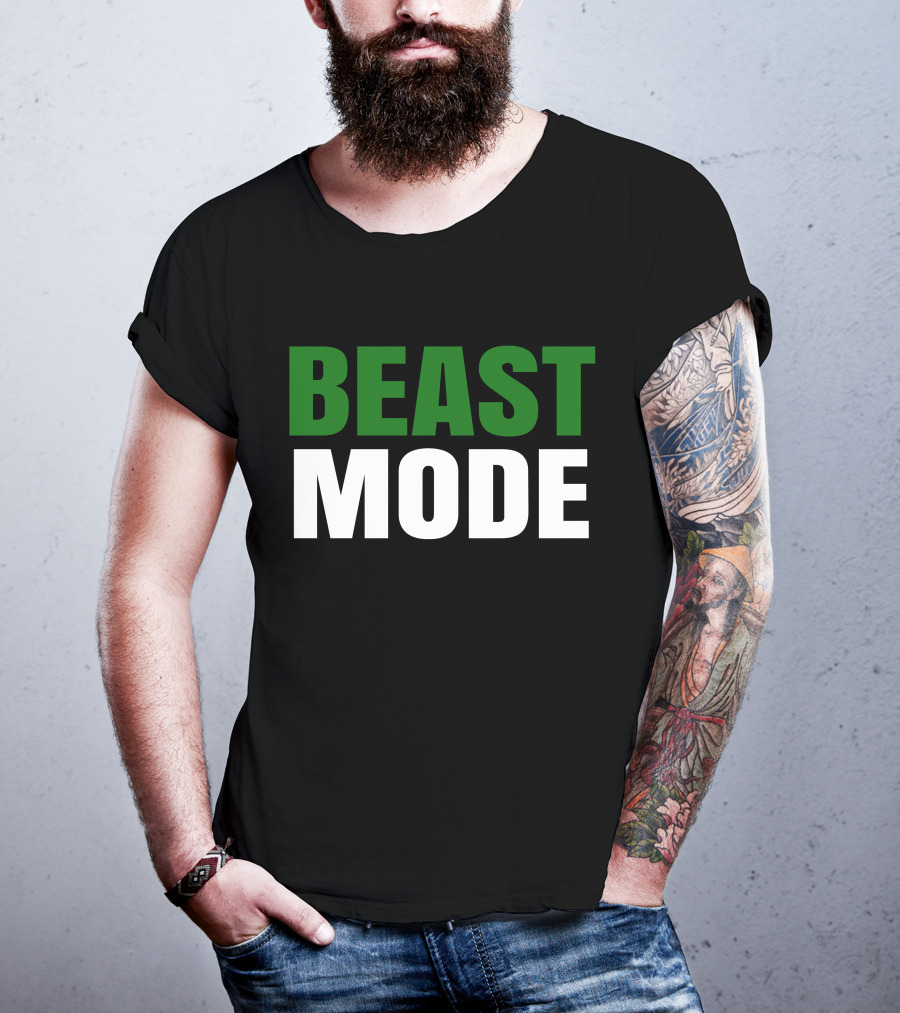 BEAST Mode Word Green Text Sports Motivation T-Shirt