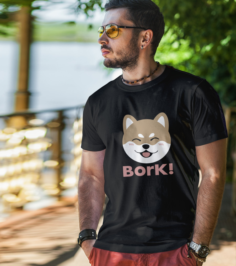 Bork Smiling Shiba Inu Dog Face T-Shirt