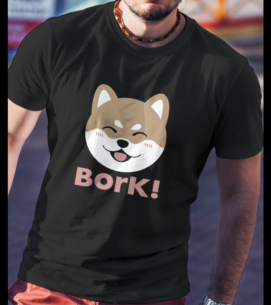 Bork Smiling Shiba Inu Dog Face T-Shirt
