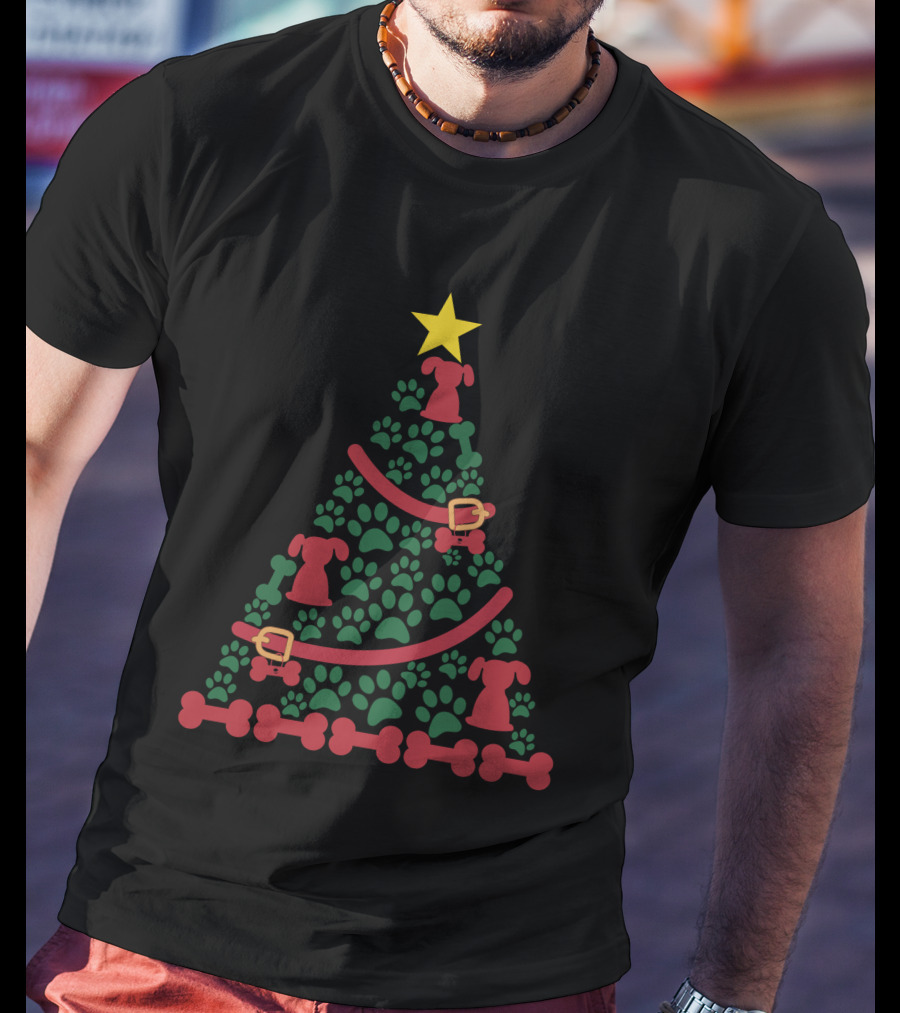 Dog Christmas Tree With Star Paws And Bone Decorations T-Shirt