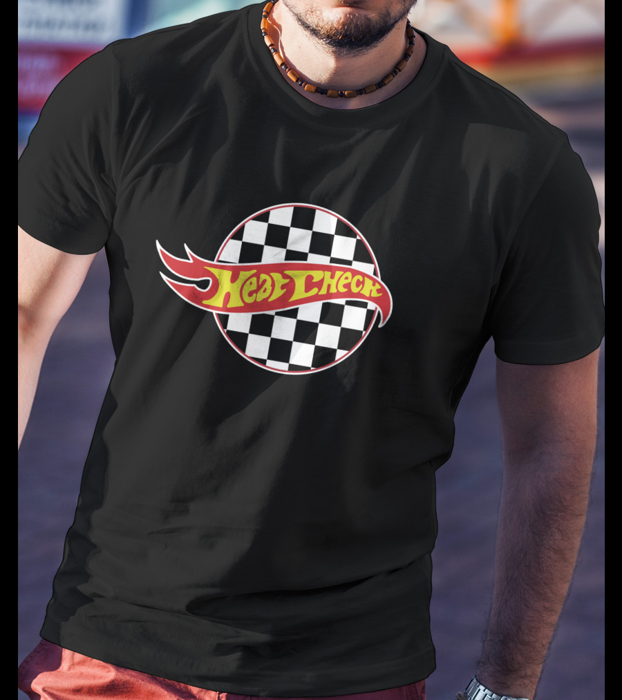 Heat Check Racing Flames Checkerboard Circle T-Shirt
