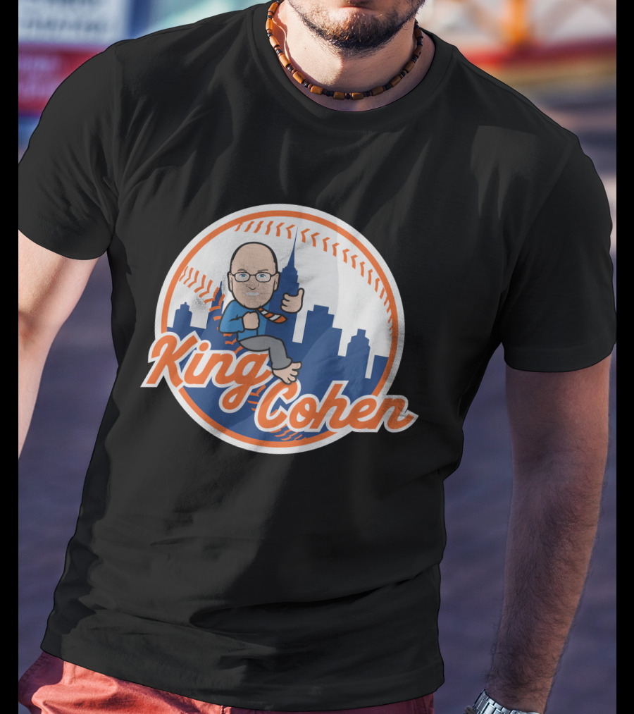 King Cohen Thumbs Up Cartoon New York Baseball Skyline T-Shirt
