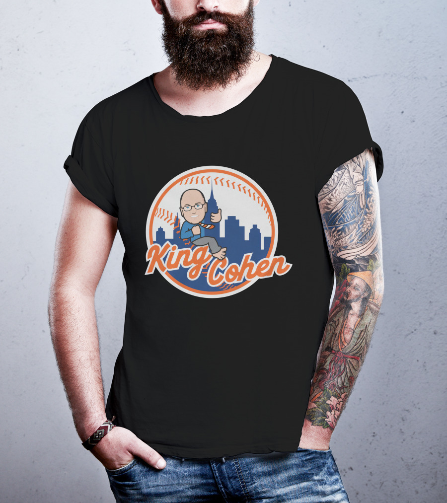 King Cohen Thumbs Up Cartoon New York Baseball Skyline T-Shirt