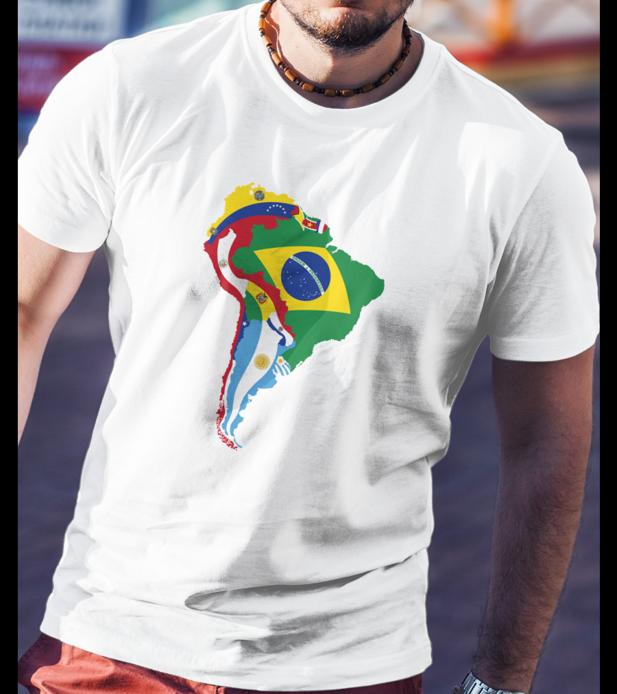 South America National Colorful Flag Map T-Shirt