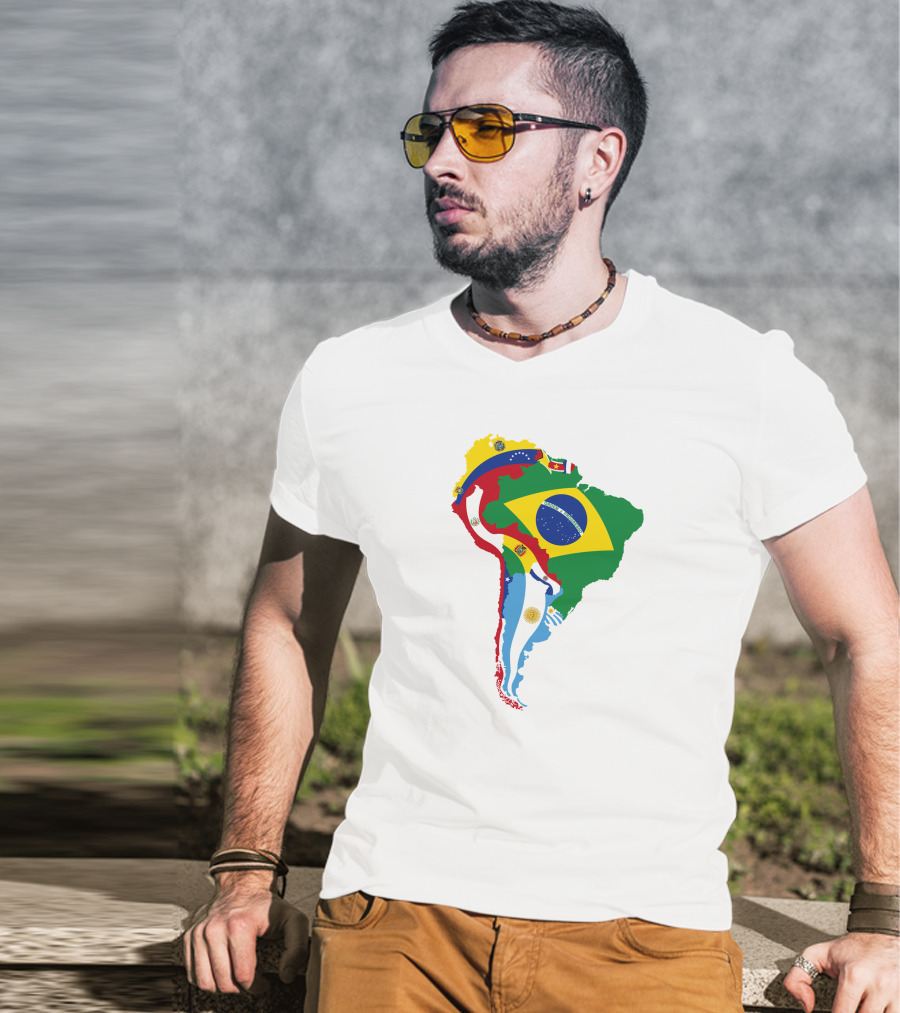 South America National Colorful Flag Map T-Shirt