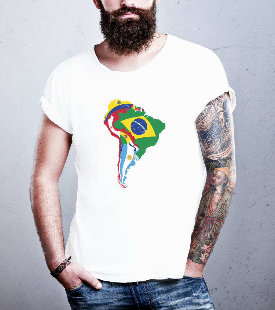 South America National Colorful Flag Map T-Shirt