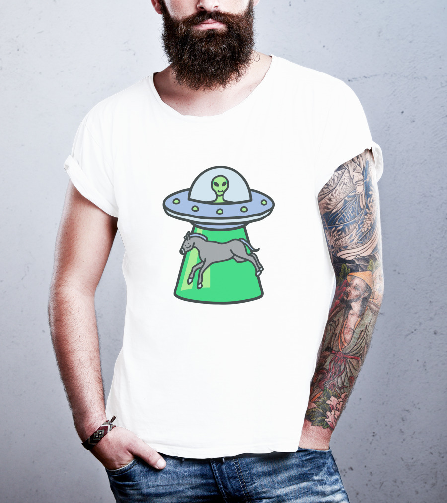 Alex's Stupid Studio Alien Lime UFO Abducting Horse T-Shirt