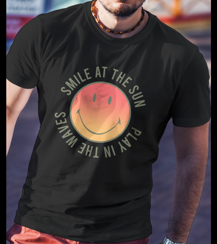 Smile At The Sun Play In The Waves Sunset Gradient Smiley Face T-Shirt