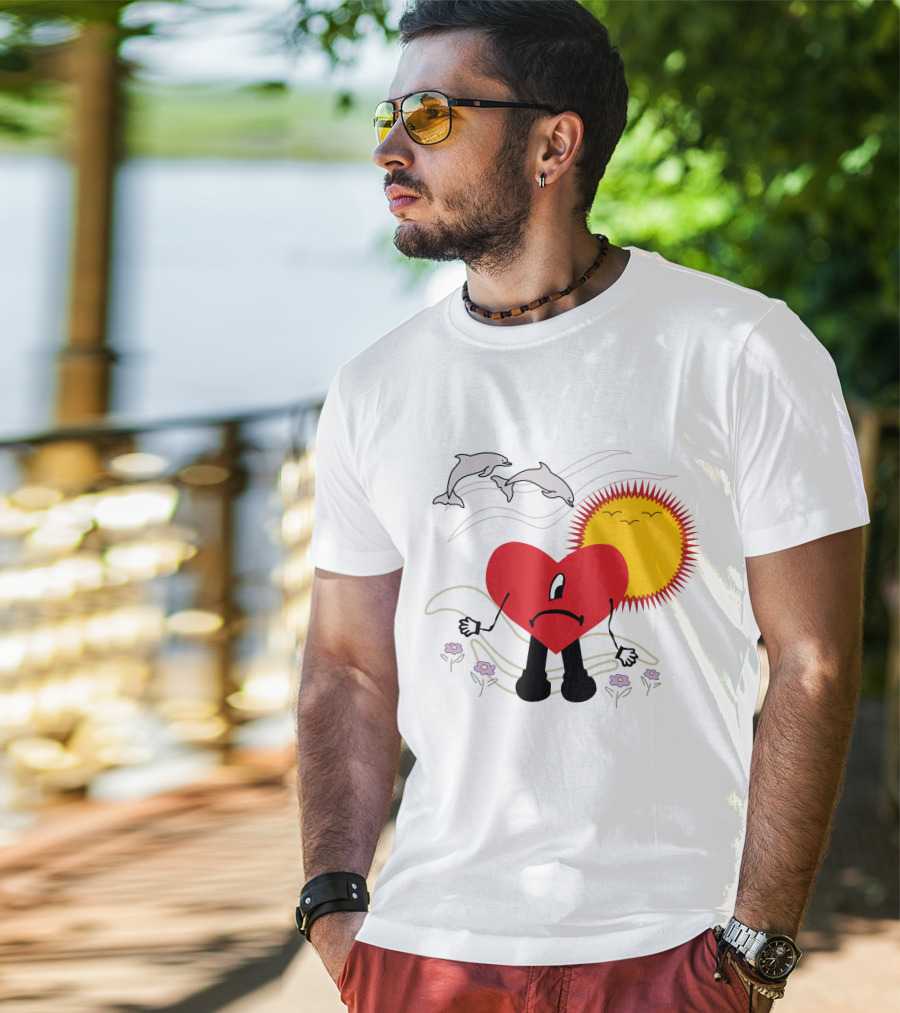 Bad Bunny Un Verano Sin Ti Album Heart Sun Dolphins Flowers Scene T-Shirt