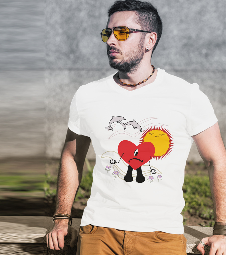 Bad Bunny Un Verano Sin Ti Album Heart Sun Dolphins Flowers Scene T-Shirt