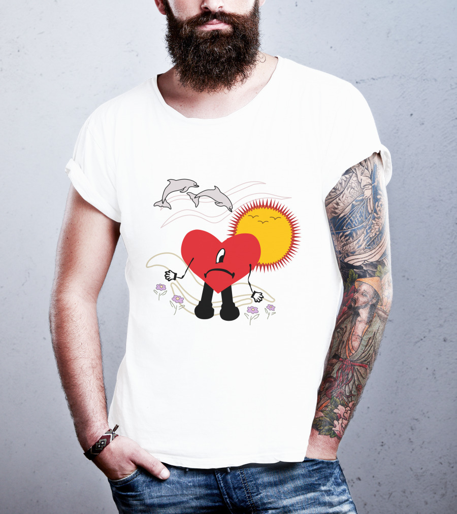 Bad Bunny Un Verano Sin Ti Album Heart Sun Dolphins Flowers Scene T-Shirt