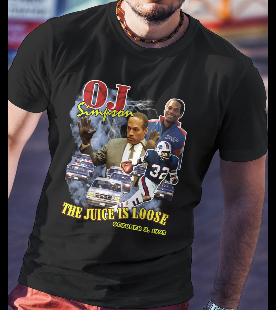 OJ Simpson The Juice Is Loose October 3, 1995 Football Chase T-Shirt