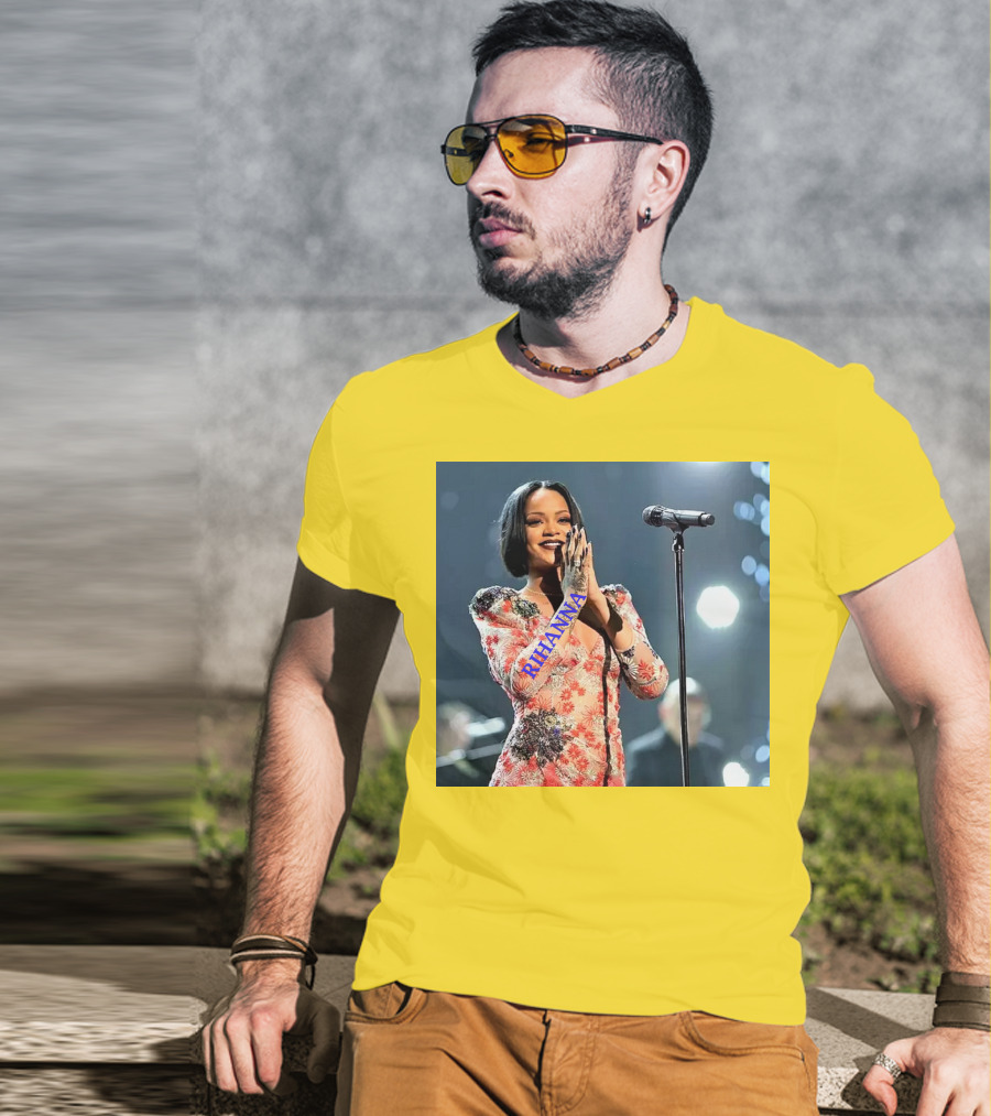 Rihanna Singer Songwriter Actress Performance Floral Dress T-Shirt