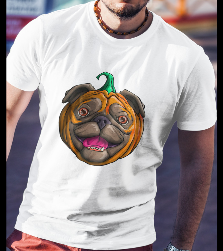 Pugkin Halloween Pug Pumpkin Head T-Shirt