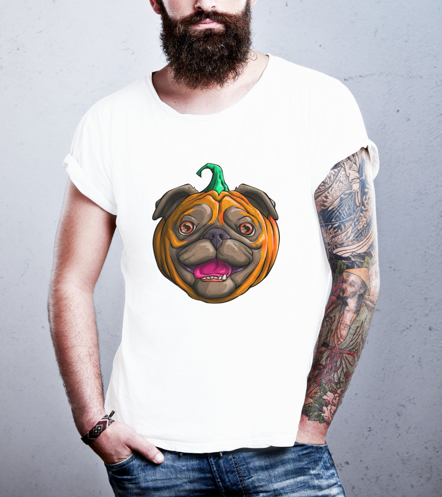Pugkin Halloween Pug Pumpkin Head T-Shirt