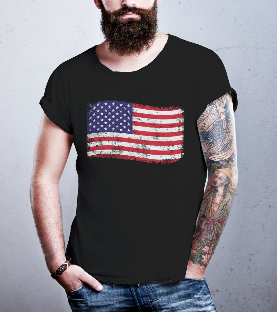 American Flag Distressed Vintage Style T-Shirt