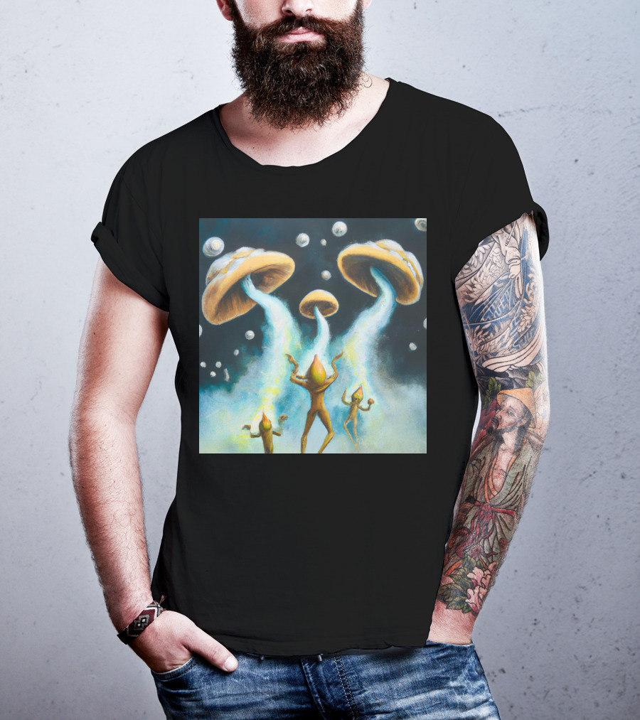 Style The Arrival Of Leman Alien Cosmic Encounter With Mushroom UFOs T-Shirt