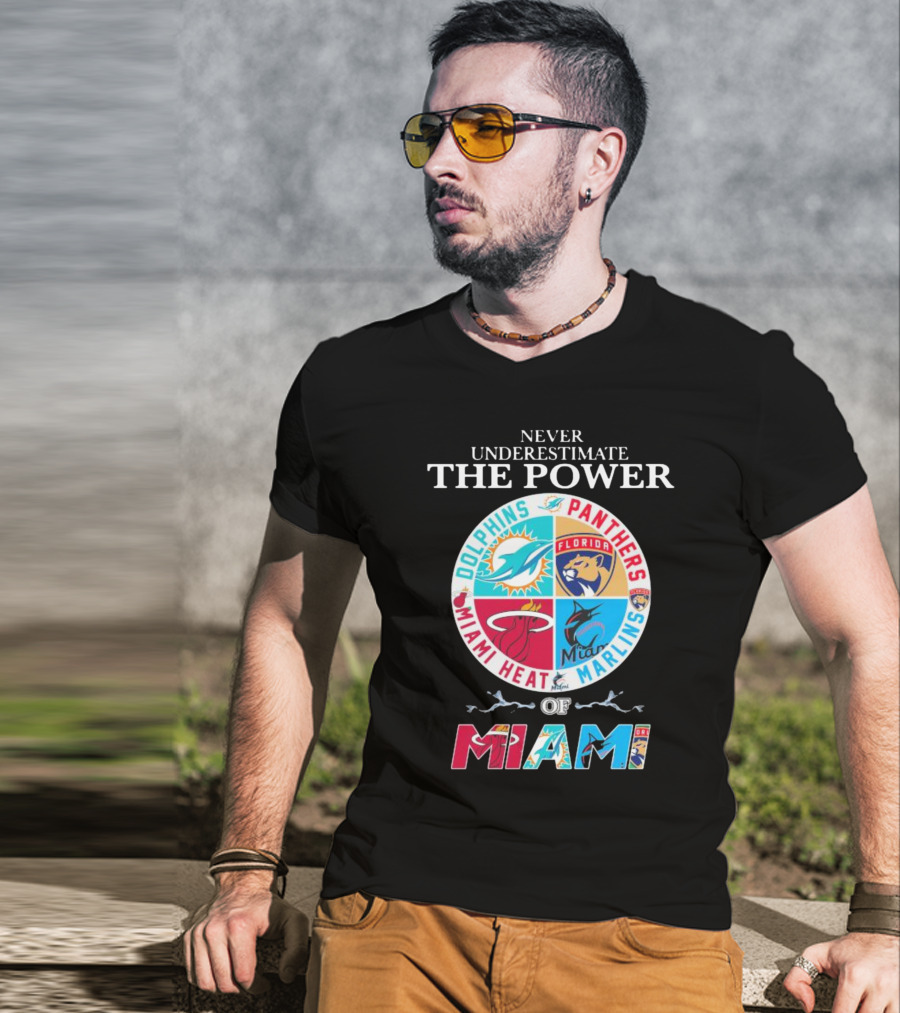 Never Underestimate The Power Of Miami Dolphins Panthers Heat Marlins T-Shirt