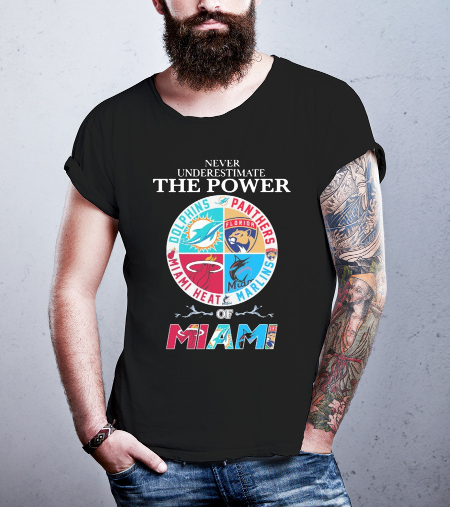 Never Underestimate The Power Of Miami Dolphins Panthers Heat Marlins T-Shirt