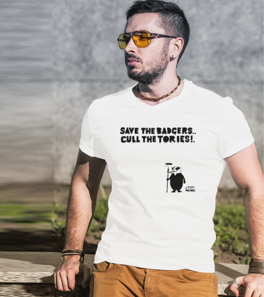 Save The Badgers Cull The Tories Badger With Paint Roller T-Shirt