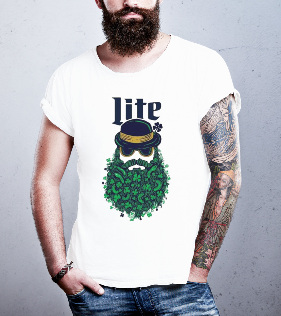 St Patrick’s Day Lite Hat And Green Beard With Shamrocks T-Shirt