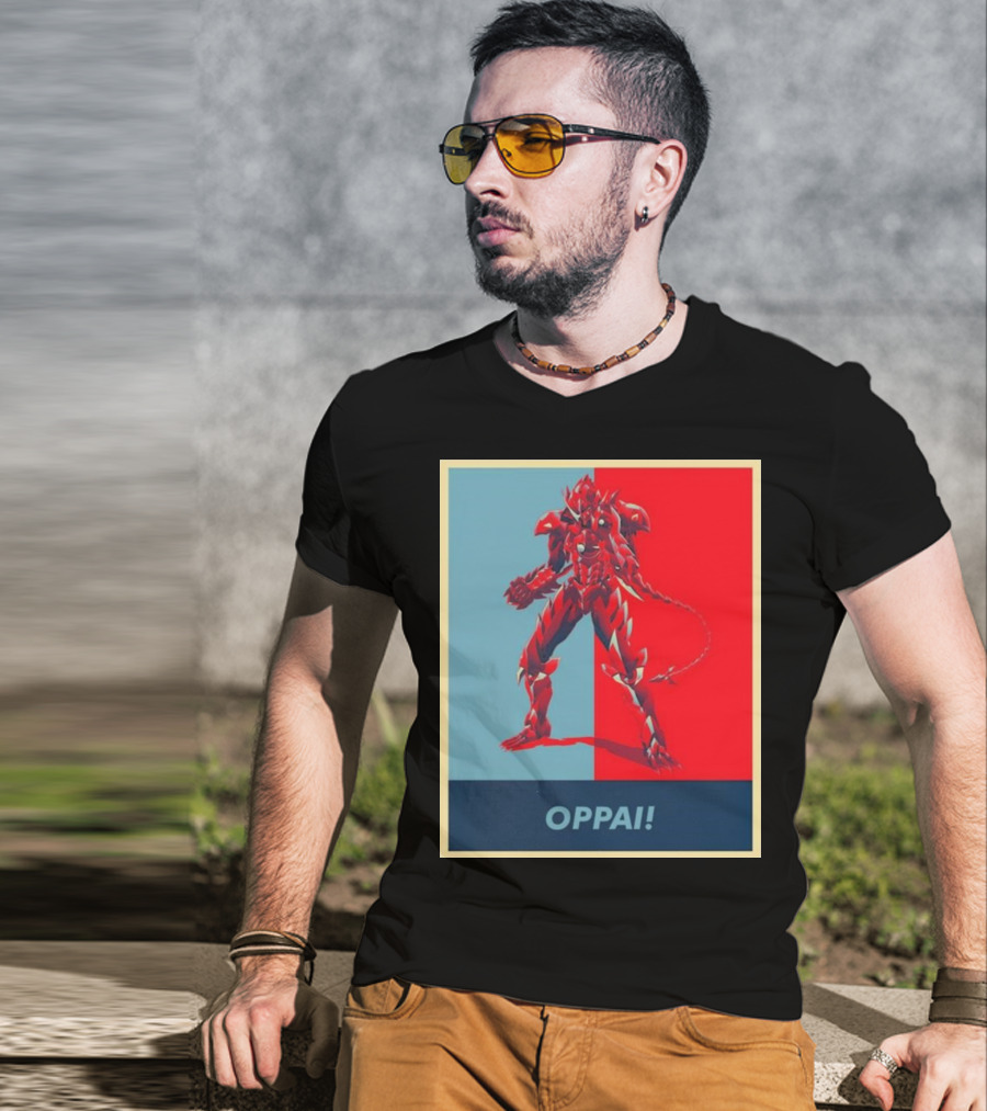OPPAI Issei Hyoudou High School DxD Hope Style Mecha Fusion Red And Blue Dual Color Background T-Shirt