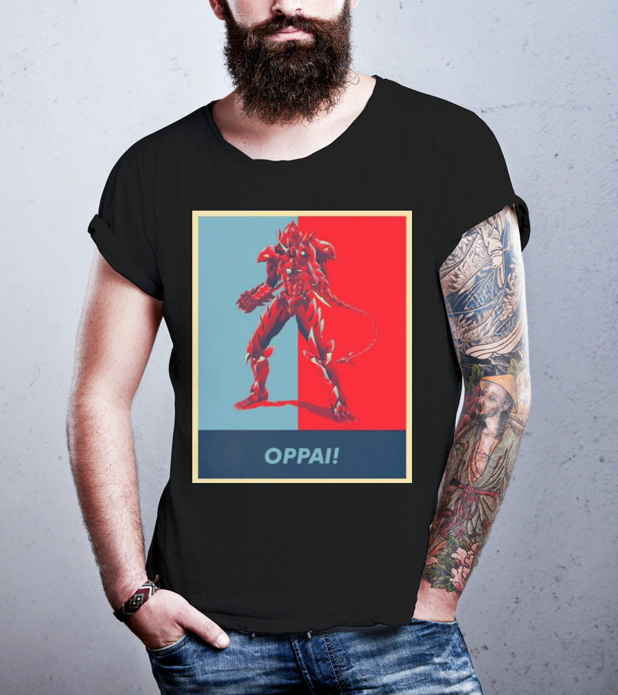 OPPAI Issei Hyoudou High School DxD Hope Style Mecha Fusion Red And Blue Dual Color Background T-Shirt
