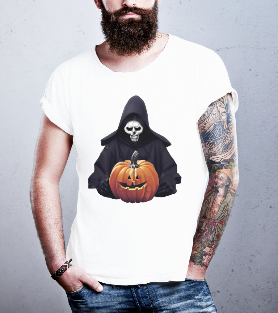 Grim Reaper Holding Jack-O'-Lantern Pumpkin T-Shirt