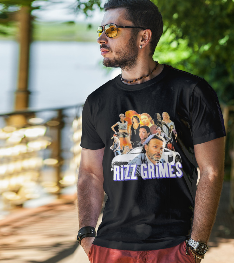 Rizz Grimes Walking Dead Car Iconic Character Collage T-Shirt