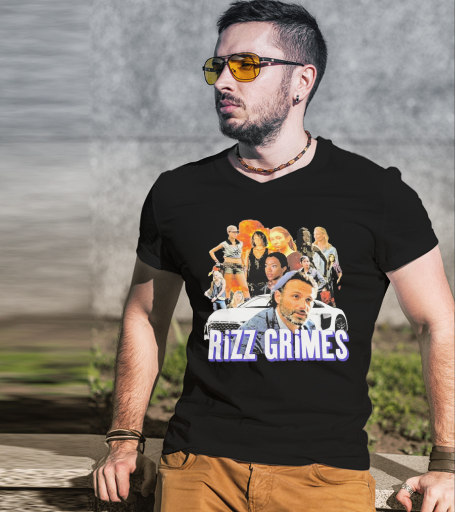 Rizz Grimes Walking Dead Car Iconic Character Collage T-Shirt