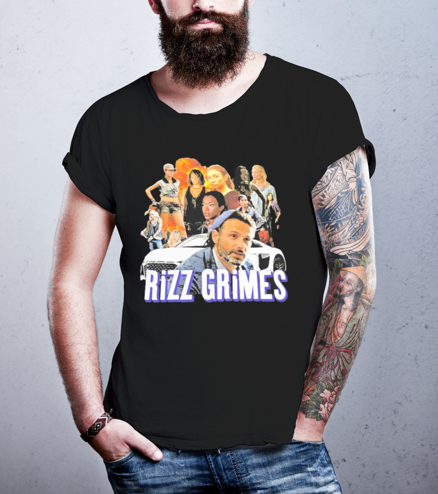 Rizz Grimes Walking Dead Car Iconic Character Collage T-Shirt