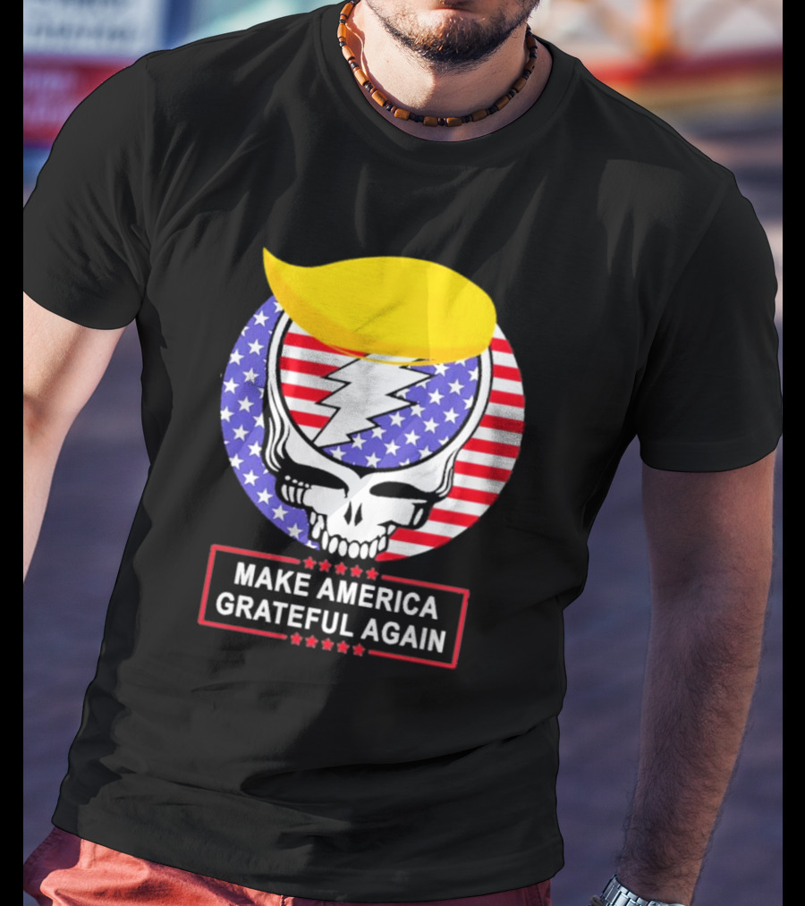 Make America Grateful Again Skull With Lightning Bolt And Flag T-Shirt