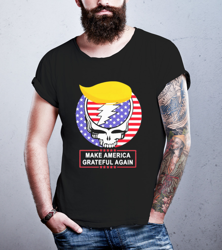 Make America Grateful Again Skull With Lightning Bolt And Flag T-Shirt