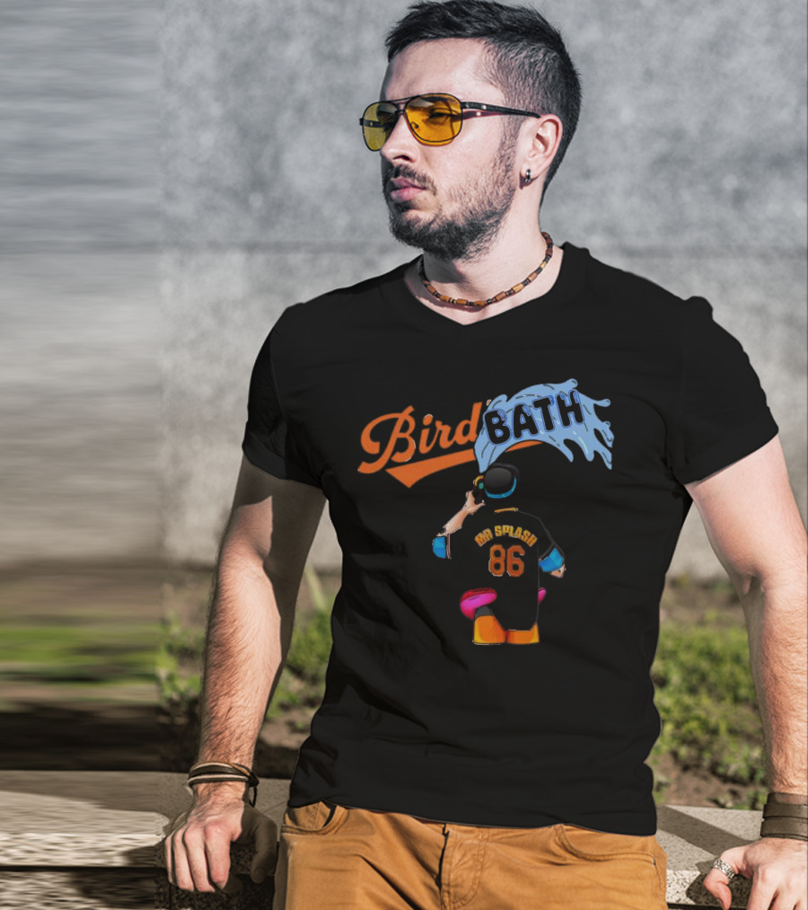 Bird Bath 86 Mr Splash Baltimore Baseball Player In Water Stream T-Shirt
