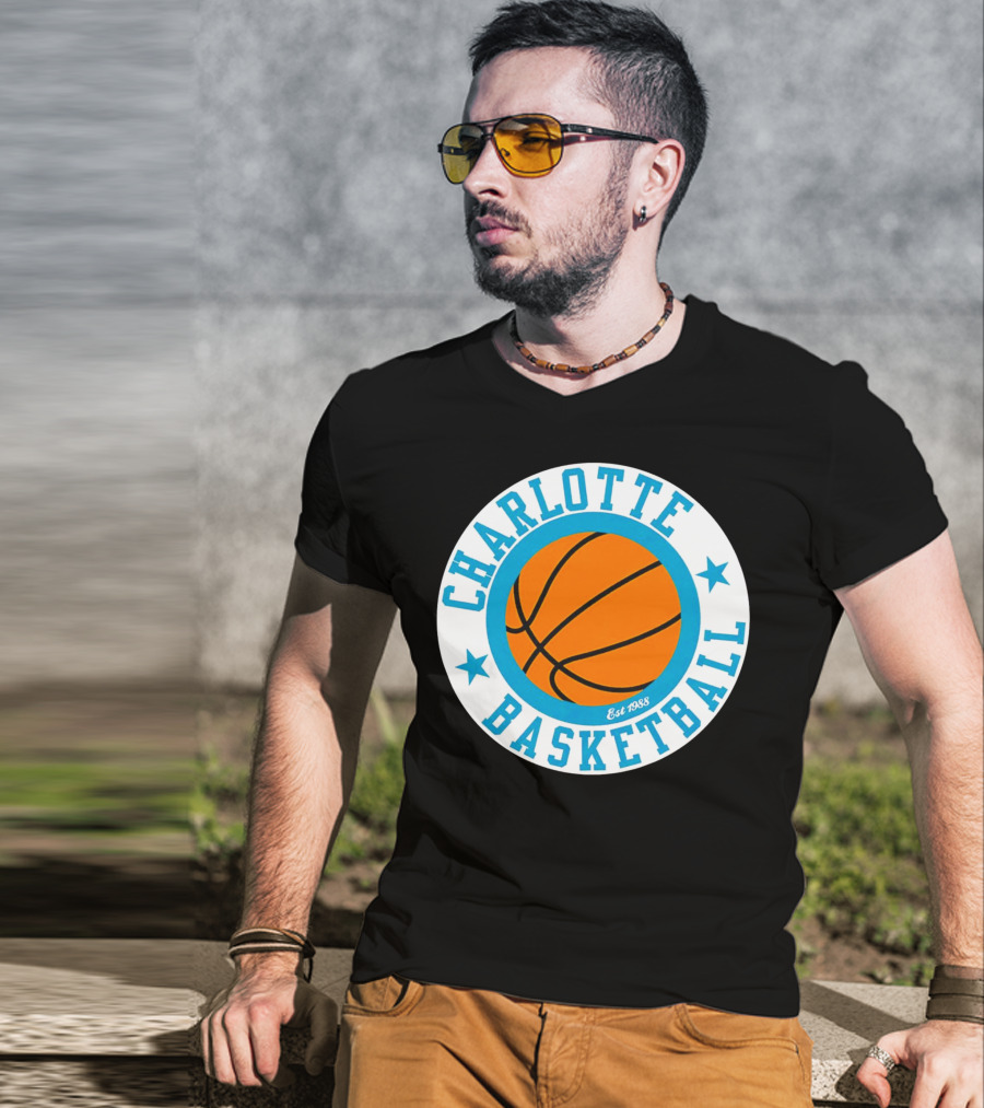 Charlotte Basketball Est 1988 Logo Vintage Style Circle Emblem T-Shirt