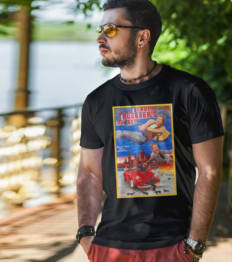 Ferris Bueller's Day Off Royal Gato Video Ashaiman Explosive Artwork With Thrilling City Escape T-Shirt