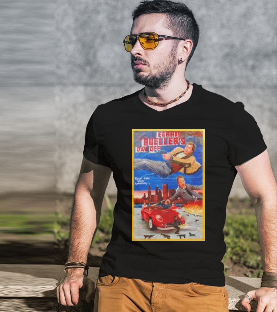 Ferris Bueller's Day Off Royal Gato Video Ashaiman Explosive Artwork With Thrilling City Escape T-Shirt
