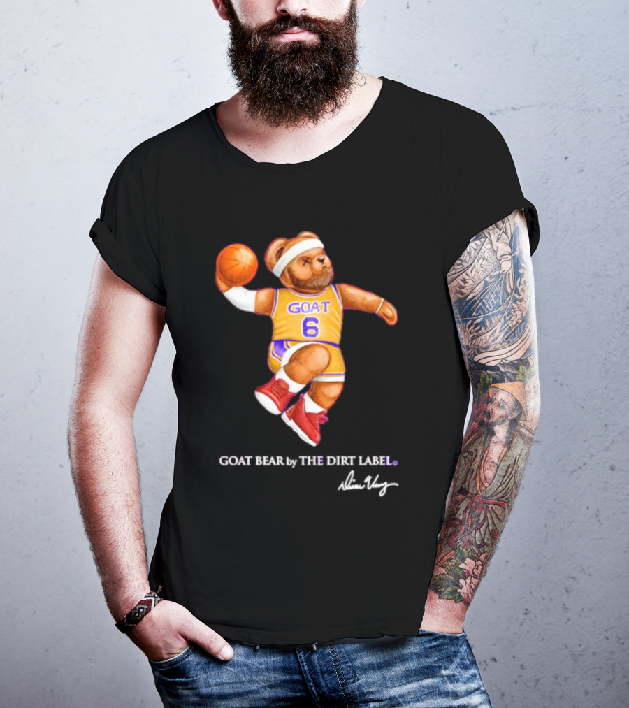 Los Angeles Lakers LeBron James GOAT Bear By The Dirt Label 6 T-Shirt