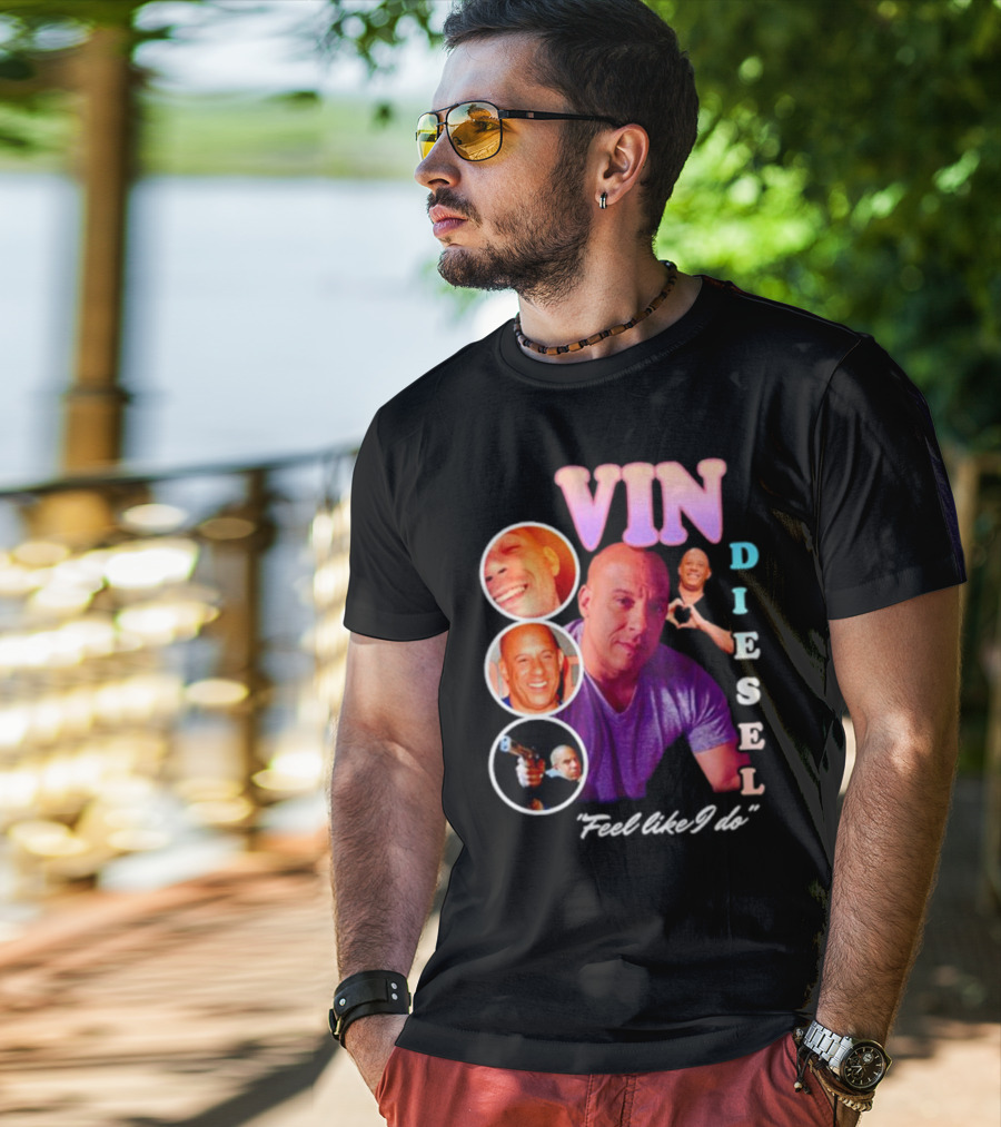 Vin Diesel Feel Like I Do Multicolor Photo Collage T-Shirt