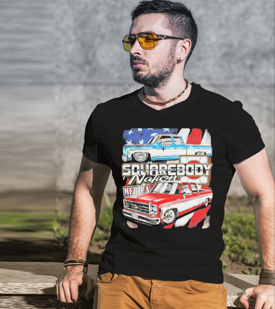 Squarebody Nation Merica American Flag Pickup Trucks T-Shirt