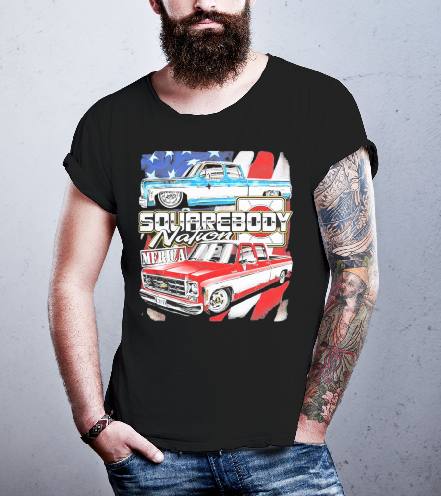 Squarebody Nation Merica American Flag Pickup Trucks T-Shirt