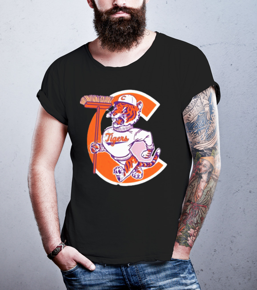 Clemson Tigers Vintage Logo With Broom And Letter C T-Shirt