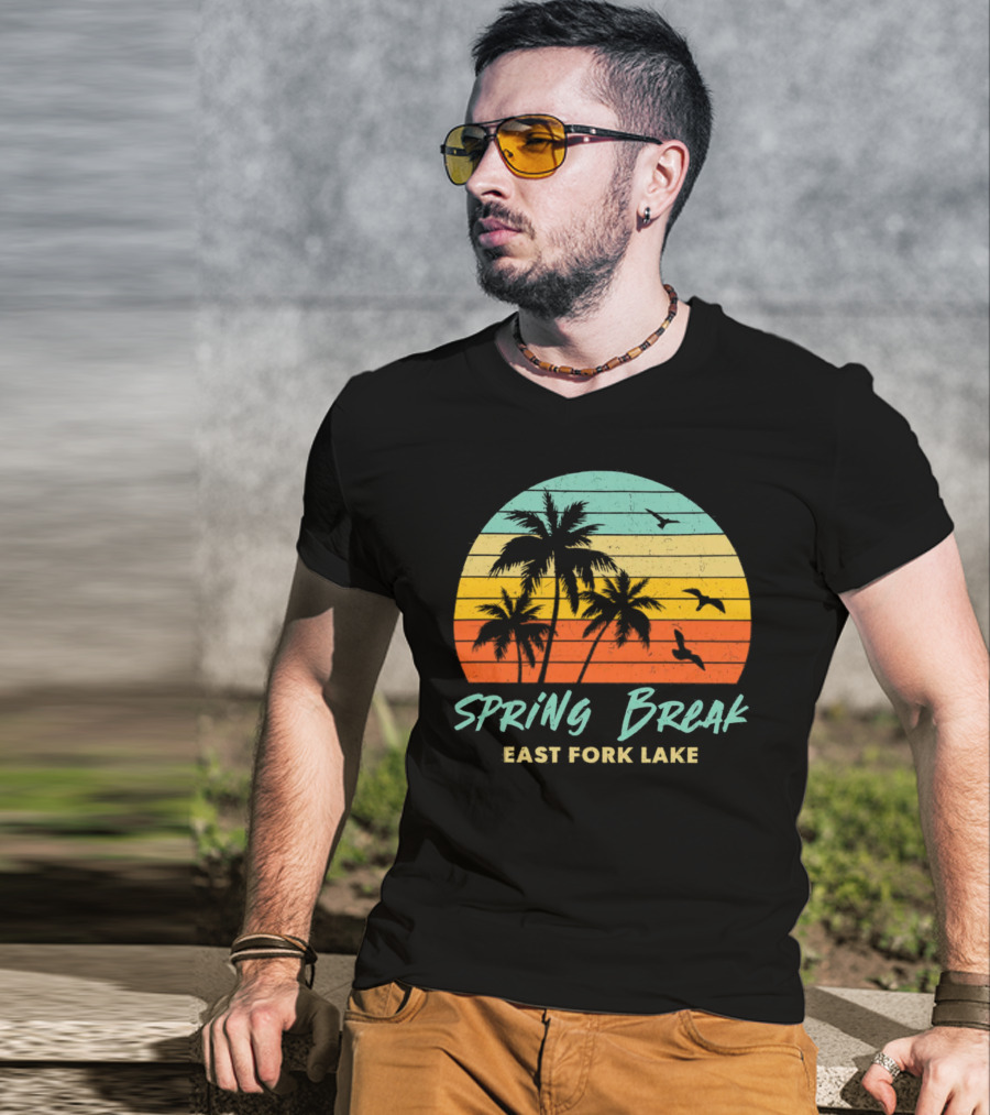 Spring Break East Fork Lake Sunset Palm Trees And Birds T-Shirt